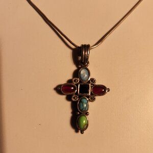 Vintage 925 Italy Sterling Silver Snake Chain W/ Sterling Silver Multi Gemstone